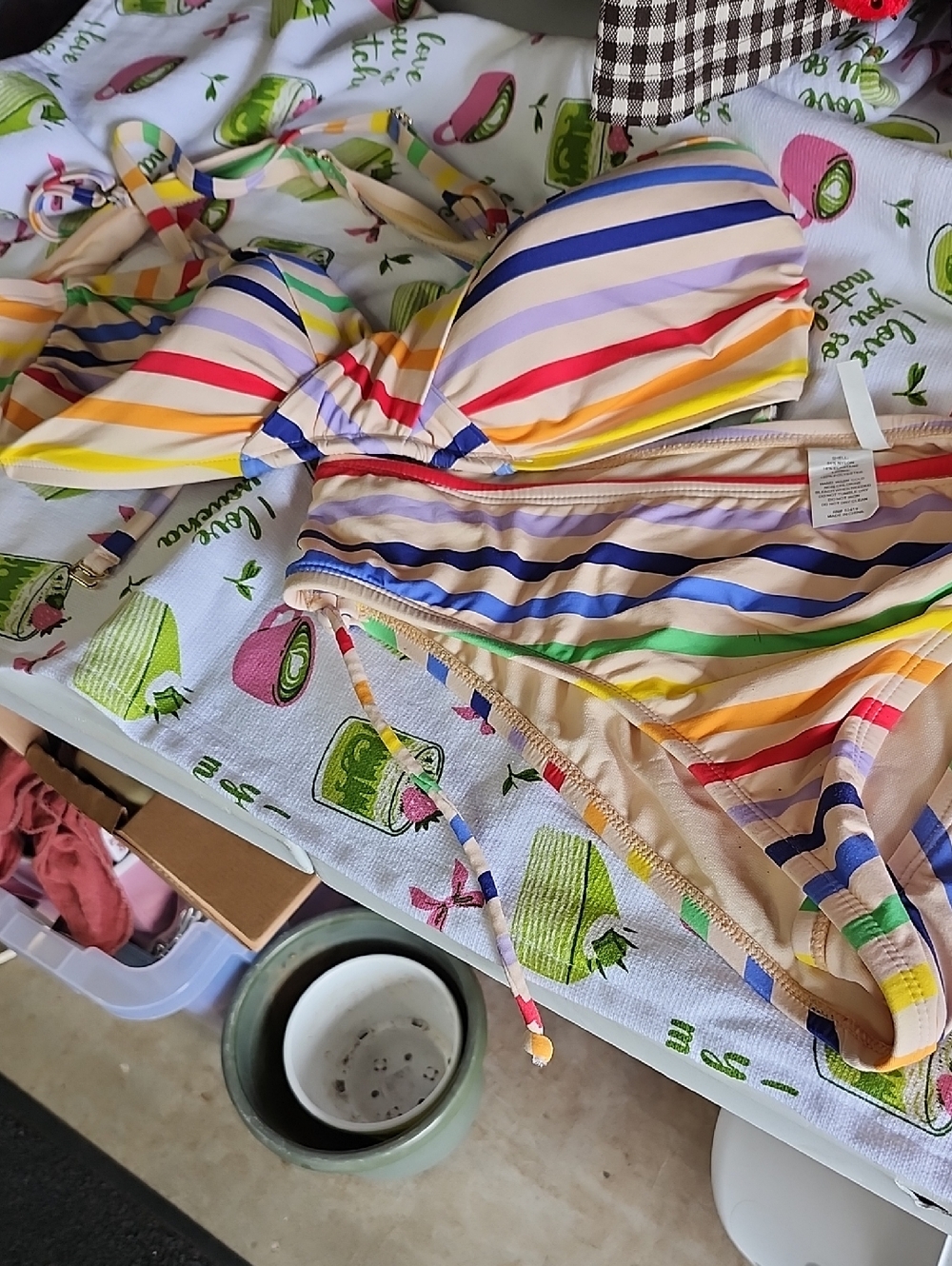 Gibson Latimer Rainbow Striped Tie Bikini in Cream Base